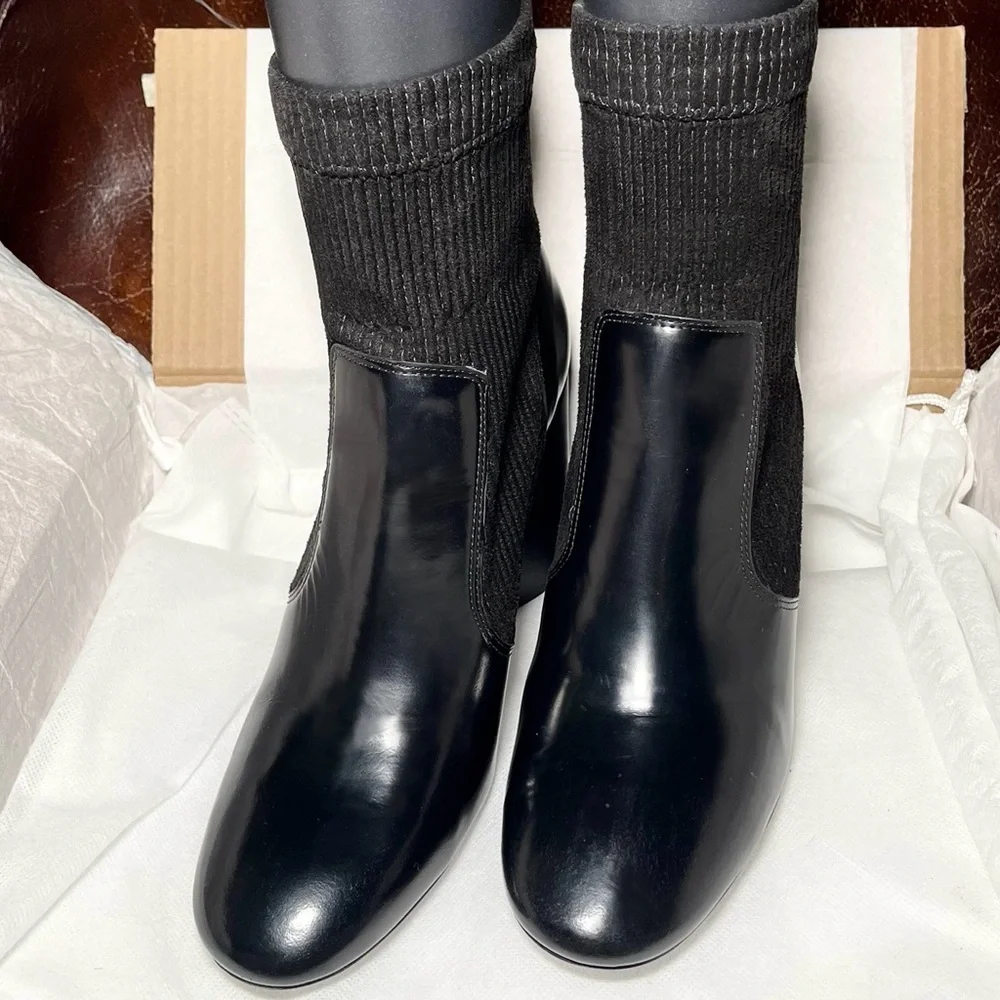 Tory Burch velvet sock booty block heels, NAPA leather black US 8.5
